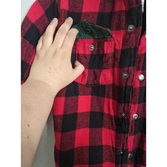 Tommy Bahama Flannel Shirt Jacket Quilted Lined Button Up Red Black L (10/12) - Picture 6 of 6